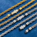 6mm Iced Out Clasp Stainless Steel 18K Gold Plated Twist Rope Chain
