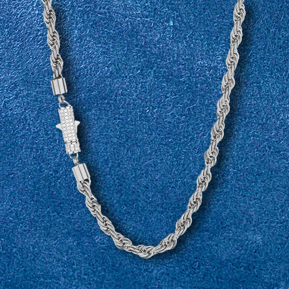 6mm Iced Out Clasp Stainless Steel 18K Gold Plated Twist Rope Chain