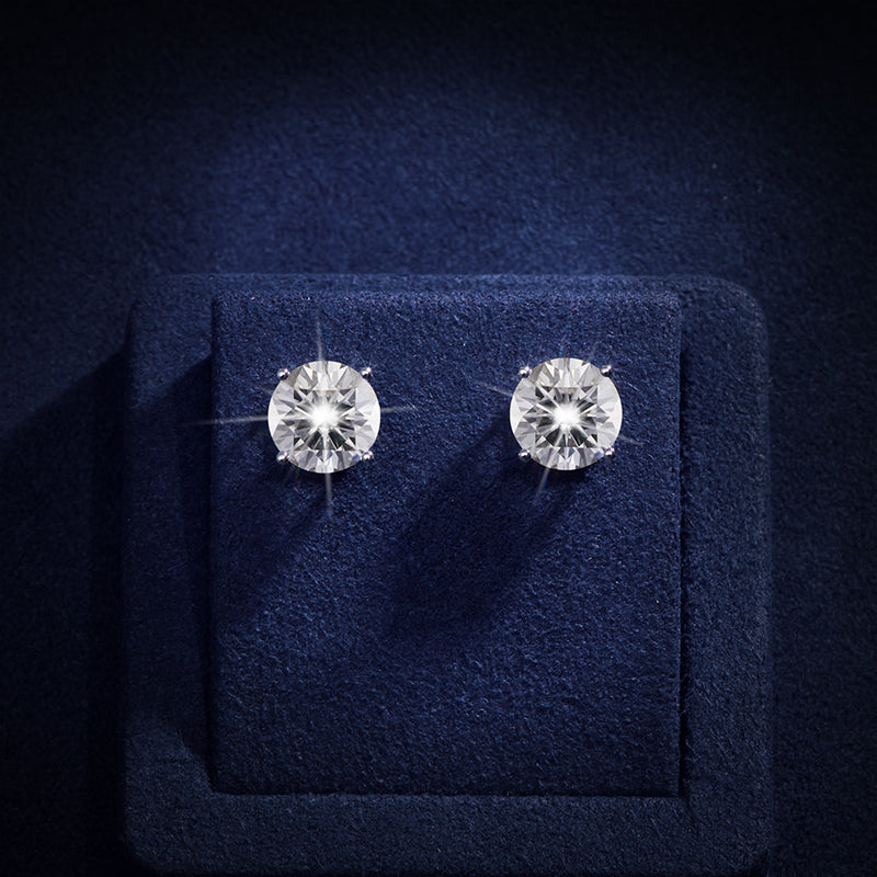 925 Sterling Silver Round Cut Moissanite Earrings